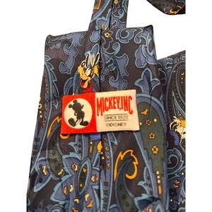 Vintage Disney Mickey Inc Silk Tie Paisley Mickey Donald Goofy Handmade Korea